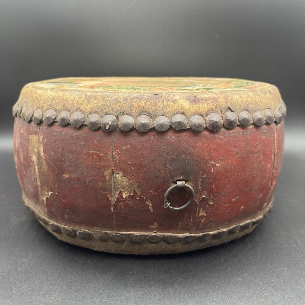 Vintage Tack Head Double Side Tom Tom Drum Painted Dragon Antique Decor 14” - Picture 4 of 6